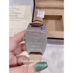 Đồng Hồ Nam Franck Muller Automatic Lộ Cơ Đính Full Pha Lê Điểm Số Mốc Giờ Dây Nâu Silver 42mm