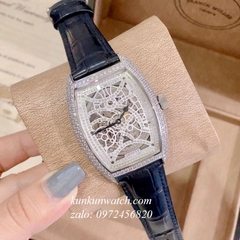 Đồng Hồ Nam Franck Muller Automatic Lộ Cơ Viền Đá Dây Đen Silver 42mm 1