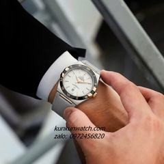 Đồng Hồ Nam Omega Constellation Automatic Niềng Số La Mã Dây Xám Silver Viền Đen 40mm