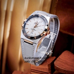 Đồng Hồ Nam Omega Constellation Automatic Niềng Số La Mã Dây Xám Silver Viền Đen 40mm