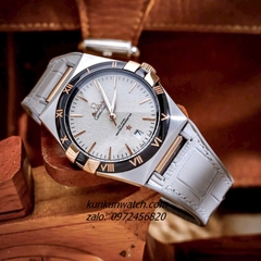 Đồng Hồ Nam Omega Constellation Automatic Niềng Số La Mã Dây Xám Silver Viền Đen 40mm