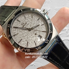Đồng Hồ Nam Omega Constellation Automatic Niềng Số La Mã Dây Đen Silver Viền Đen, Nền Mặt Vân 40mm