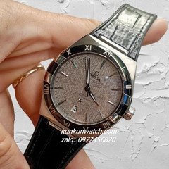 Đồng Hồ Nam Omega Constellation Automatic Niềng Số La Mã Dây Đen Silver Viền Đen, Nền Mặt Vân 40mm