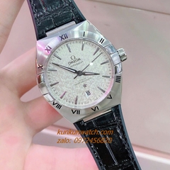 Đồng Hồ Nam Omega Constellation Automatic Niềng Số La Mã Dây Đen Silver, Nền Mặt Vân 40mm