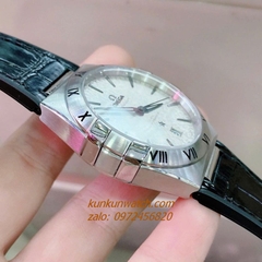 Đồng Hồ Nam Omega Constellation Automatic Niềng Số La Mã Dây Đen Silver, Nền Mặt Vân 40mm
