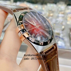 Đồng Hồ Nam Omega Constellation Automatic Niềng Số La Mã Dây Nâu Mặt Đen Đỏ Silver 40mm