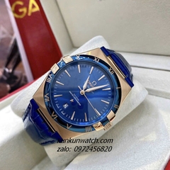 Đồng Hồ Nam Omega Constellation Automatic Niềng Số La Mã Dây Xanh Rose Gold 40mm