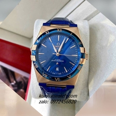 Đồng Hồ Nam Omega Constellation Automatic Niềng Số La Mã Dây Xanh Rose Gold 40mm 1