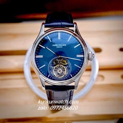 Đồng Hồ Nam Patek Philippe Geneve Automatic Lộ Cơ 2 Kim Dây Da Xanh Blue Silver 43mm 1