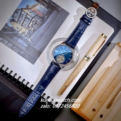 Đồng Hồ Nam Patek Philippe Geneve Automatic Lộ Cơ 2 Kim Dây Da Xanh Blue Silver 43mm