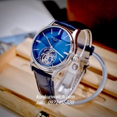 Đồng Hồ Nam Patek Philippe Geneve Automatic Lộ Cơ 2 Kim Dây Da Xanh Blue Silver 43mm