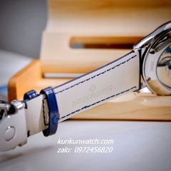 Đồng Hồ Nam Patek Philippe Geneve Automatic Lộ Cơ 2 Kim Dây Da Xanh Blue Silver 43mm