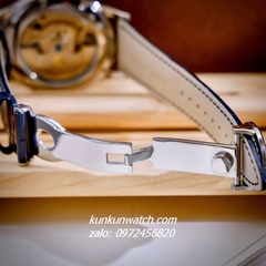 Đồng Hồ Nam Patek Philippe Geneve Automatic Lộ Cơ 2 Kim Dây Da Xanh Blue Silver 43mm