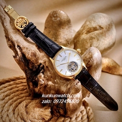 Đồng Hồ Nam Patek Philippe Geneve Automatic Lộ Cơ 2 Kim Dây Da Đen Gold Mặt Trắng 43mm