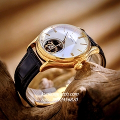 Đồng Hồ Nam Patek Philippe Geneve Automatic Lộ Cơ 2 Kim Dây Da Đen Gold Mặt Trắng 43mm