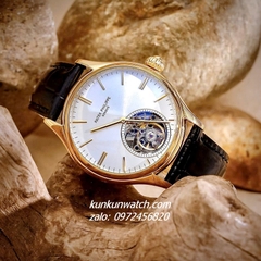 Đồng Hồ Nam Patek Philippe Geneve Automatic Lộ Cơ 2 Kim Dây Da Đen Gold Mặt Trắng 43mm