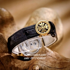 Đồng Hồ Nam Patek Philippe Geneve Automatic Lộ Cơ 2 Kim Dây Da Đen Gold Mặt Trắng 43mm