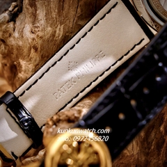 Đồng Hồ Nam Patek Philippe Geneve Automatic Lộ Cơ 2 Kim Dây Da Đen Gold Mặt Trắng 43mm
