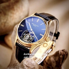 Đồng Hồ Nam Patek Philippe Geneve Automatic Lộ Cơ 2 Kim Dây Da Đen Gold 43mm