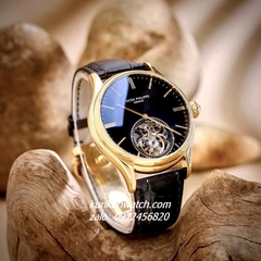 Đồng Hồ Nam Patek Philippe Geneve Automatic Lộ Cơ 2 Kim Dây Da Đen Gold 43mm