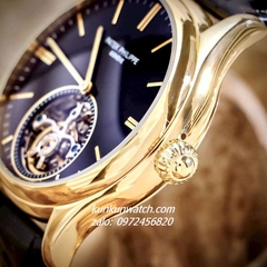 Đồng Hồ Nam Patek Philippe Geneve Automatic Lộ Cơ 2 Kim Dây Da Đen Gold 43mm