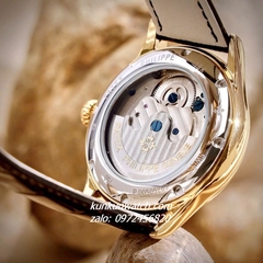Đồng Hồ Nam Patek Philippe Geneve Automatic Lộ Cơ 2 Kim Dây Da Đen Gold 43mm