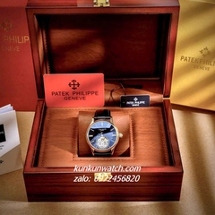 Đồng Hồ Nam Patek Philippe Geneve Automatic Lộ Cơ 2 Kim Dây Da Đen Gold 43mm