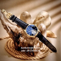 Đồng Hồ Nam Patek Philippe Geneve Automatic Lộ Cơ 2 Kim Dây Da Đen Gold 43mm