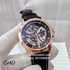 Đồng Hồ Nam Patek Philippe Automatic Lộ Cơ Dây Da Đen Rose Gold 40mm 1