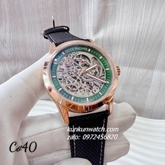 Đồng Hồ Nam Patek Philippe Automatic Lộ Cơ Mặt Xanh Lá Dây Da Đen Rose Gold 40mm 1