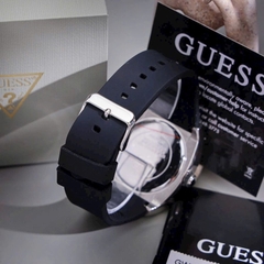 Đồng Hồ Nam Guess GW0623G1 Vỏ Silver Đính Đá Dây Silicone Đen 43mm