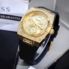 Đồng Hồ Nam Guess GW0623G2 Vỏ Gold Đính Đá Dây Silicone Đen 43mm