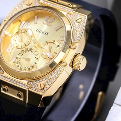 Đồng Hồ Nam Guess GW0623G2 Vỏ Gold Đính Đá Dây Silicone Đen 43mm