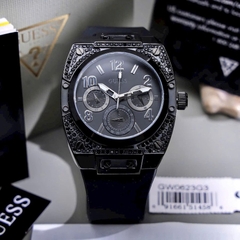 Đồng Hồ Nam Guess GW0623G3 Vỏ Black Đính Đá Dây Silicone Đen 43mm