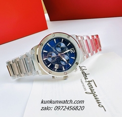 Đồng Hồ Nam Salvatore Ferragamo F80 Classic Chronograph Bạc Mặt Xanh 44mm