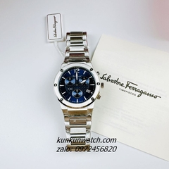 Đồng Hồ Nam Salvatore Ferragamo F80 Classic Chronograph Bạc Mặt Xanh 44mm