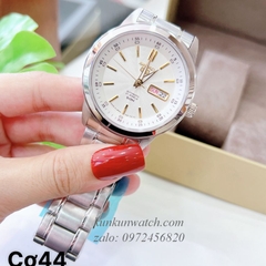Đồng Hồ Nam Seiko 5 Automatic 2 Lịch Bạc Mặt Trắng ( Vạch Vàng ) 42mm