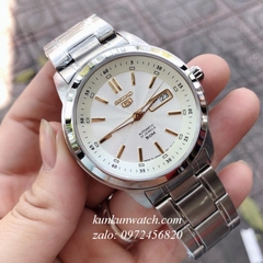 Đồng Hồ Nam Seiko 5 Automatic 2 Lịch Bạc Mặt Trắng ( Vạch Vàng ) 42mm