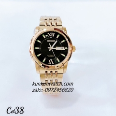 Đồng Hồ Nam Citizen Automatic 2 Lịch Điểm Số La Mã 2 Mốc Giờ Gold Mặt Đen 38mm 1