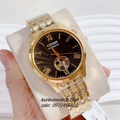 Đồng Hồ Nam Citizen Skeleton Automatic Gold Mặt Đen 40mm
