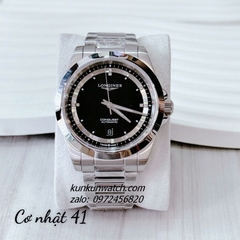 Đồng Hồ Nam Longines Conquest Automatic Đính Đá Silver Mặt Đen 41mm 1