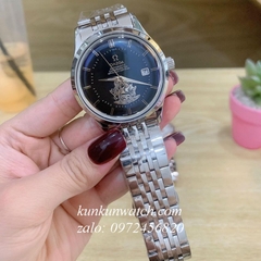 Đồng Hồ Nam Omega Automatic Thuyền Buồm Bạc Mặt Đen 40mm