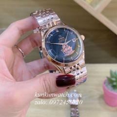 Đồng Hồ Nam Omega Automatic Thuyền Buồm Vàng Hồng Mặt Đen 40mm