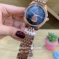 Đồng Hồ Nam Omega Automatic Thuyền Buồm Vàng Hồng Mặt Đen 40mm