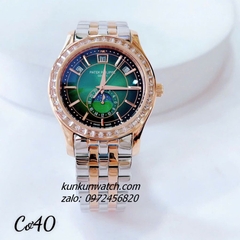 Đồng Hồ Nam Patek Philippe Automatic 04 Lịch Đính Pha Lê Vuông Demi Mặt Xanh Lá Rose Gold 40mm 1