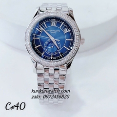Đồng Hồ Nam Patek Philippe Automatic 04 Lịch Đính Đá Silver Mặt Xanh 40mm 1