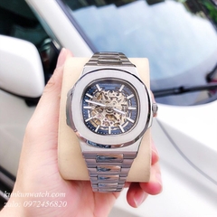 Đồng Hồ Nam Patek Philippe Automatic Lộ Máy Trước Sau Bạc Mặt Xanh - 40mm