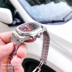 Đồng Hồ Nam Patek Philippe Automatic Lộ Máy Trước Sau Bạc Mặt Xanh - 40mm