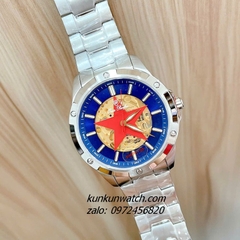 Đồng Hồ Nam Olym Pianus 3806G Họa Tiết Ngôi Sao, Nền Lộ Cơ, Đính Đá Silver Mặt Xanh 41mm 1