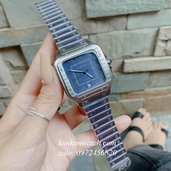 Đồng Hồ Nam Cartier Automatic Niềng Khía Dây Bạc Nền Xanh Mặt Vuông 42mm